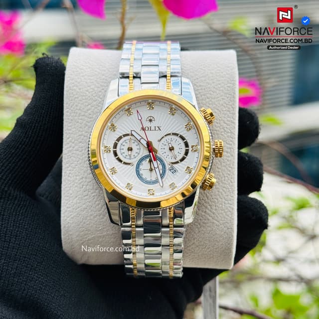 Aolix 7049 Men's Watch - Silver Gold White