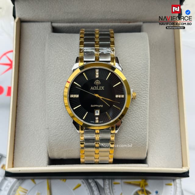 Aolix 9094 Men's Watch - Silver Gold Black 