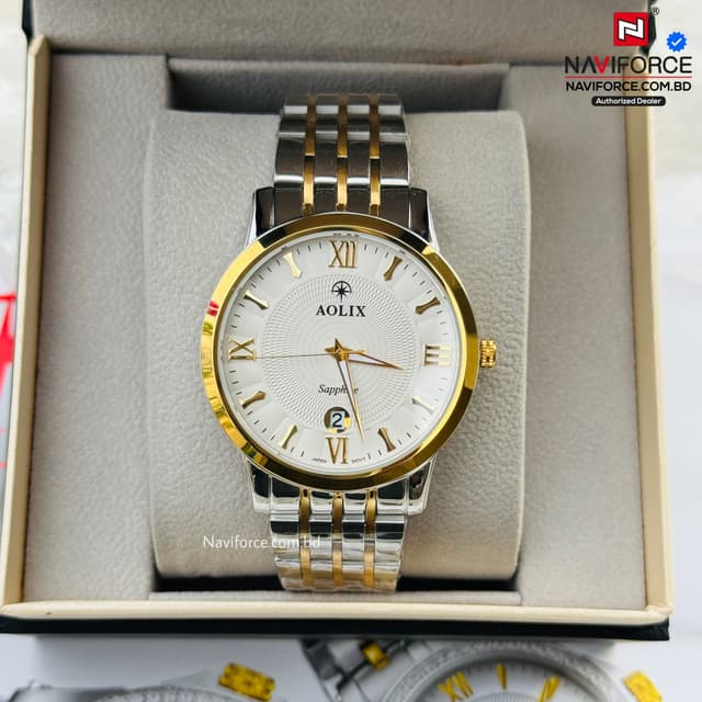Aolix 9158 Men's Watch - Silver Gold White