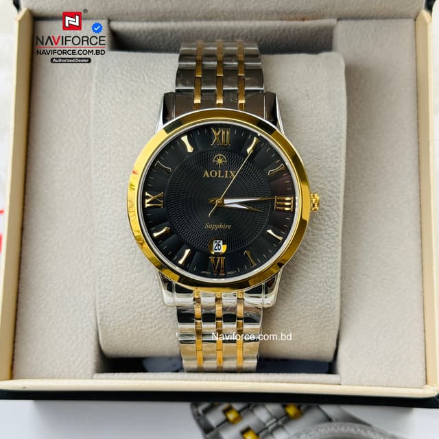 Aolix 9158 Men's Watch - Silver Gold Black 