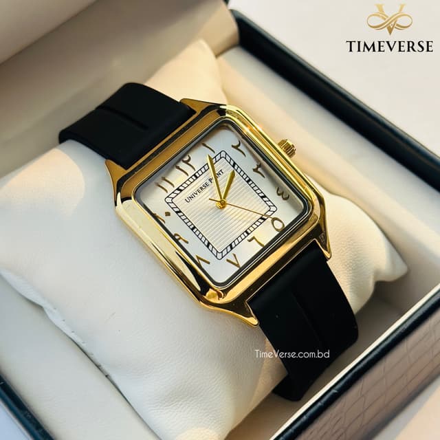 Universe Point 1037 Arabic Dial Silicon Strap Men's Watch - Gold White