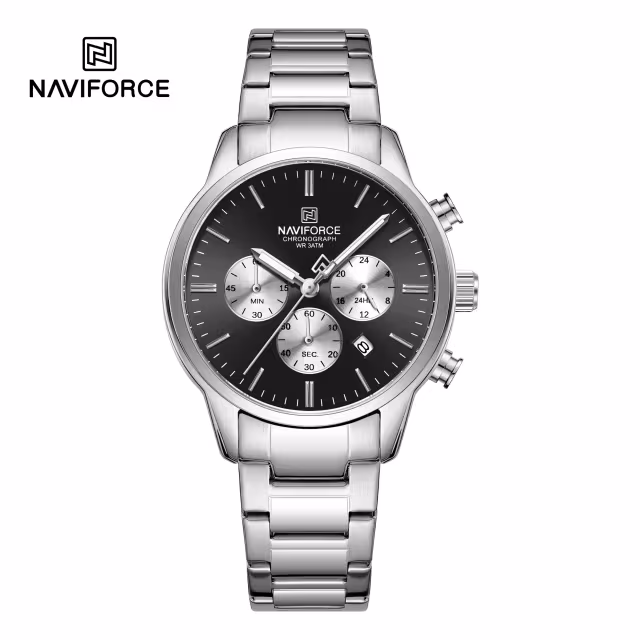 Naviforce 8076 For Men - Silver Black