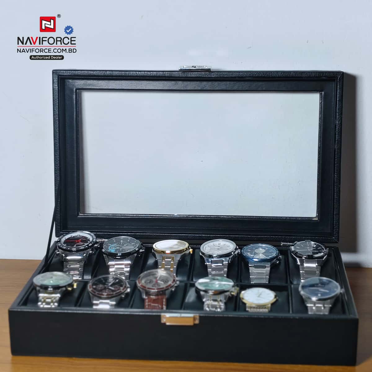 Premium Watch Organizer Box 12 Slot - Black