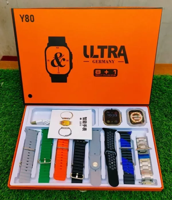 Y80 Ultra Smartwatch With 8 Strap - Sliver
