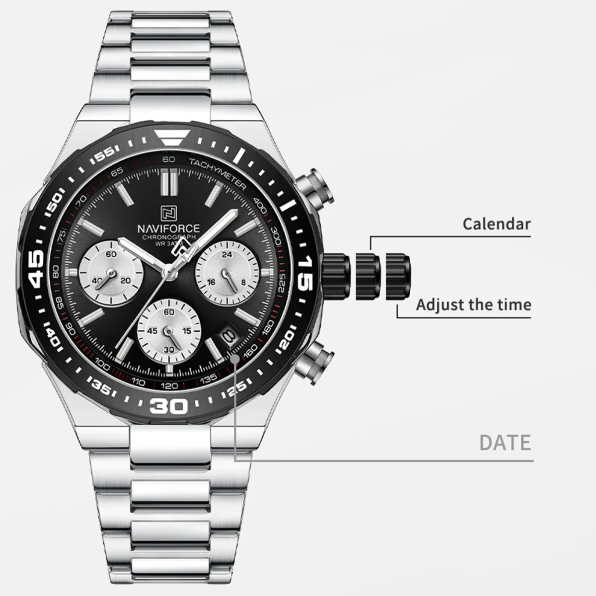 Naviforce 8049 - Sliver Black White For Man - Image 2