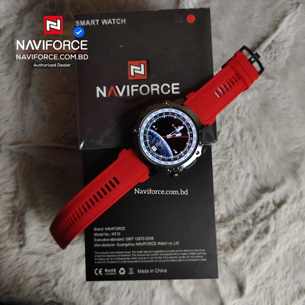 Naviforce NT10 Smart Watch - Black Red - Image 1