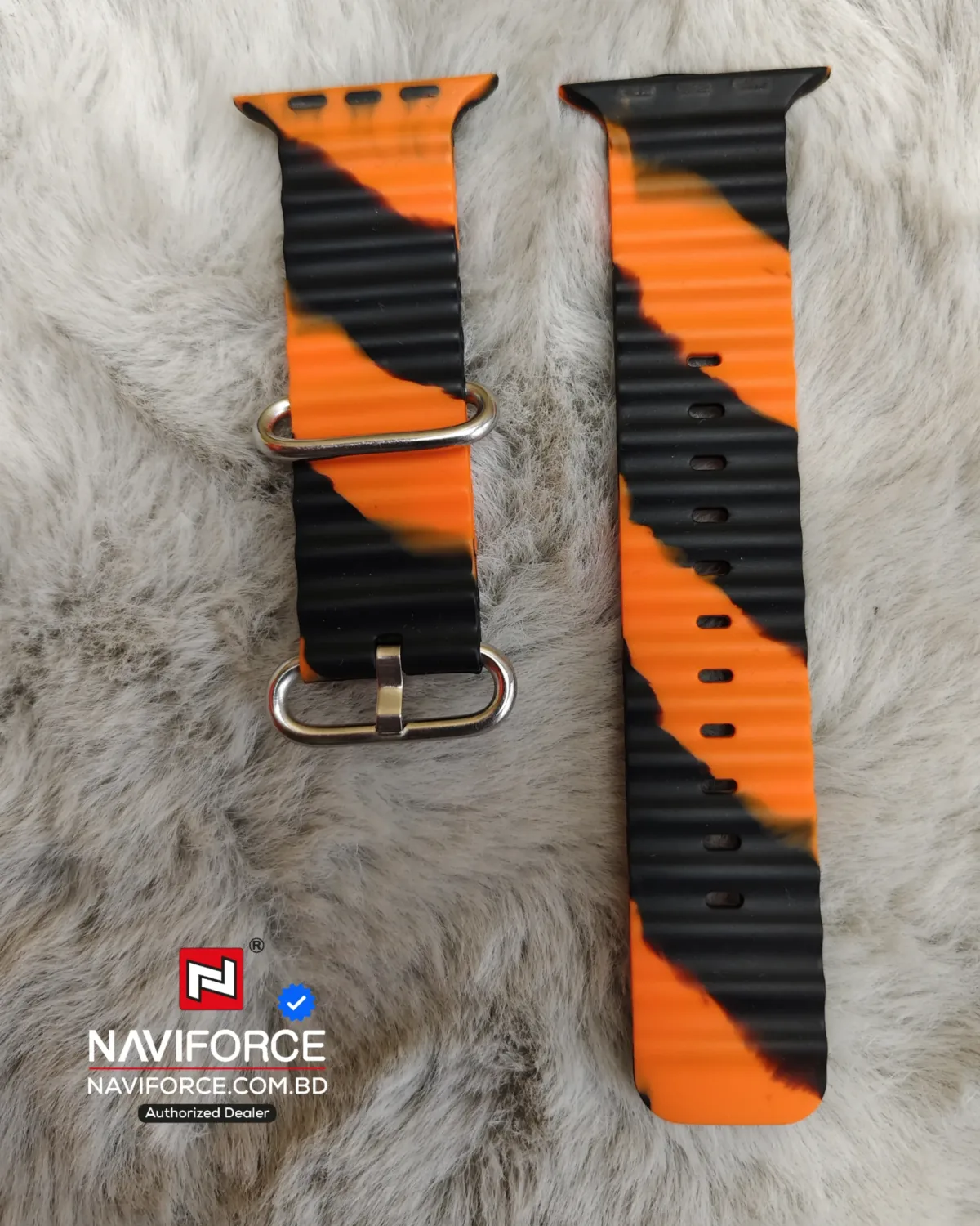 Silicone Strap For Smart Watch - Black Orange - Image 1