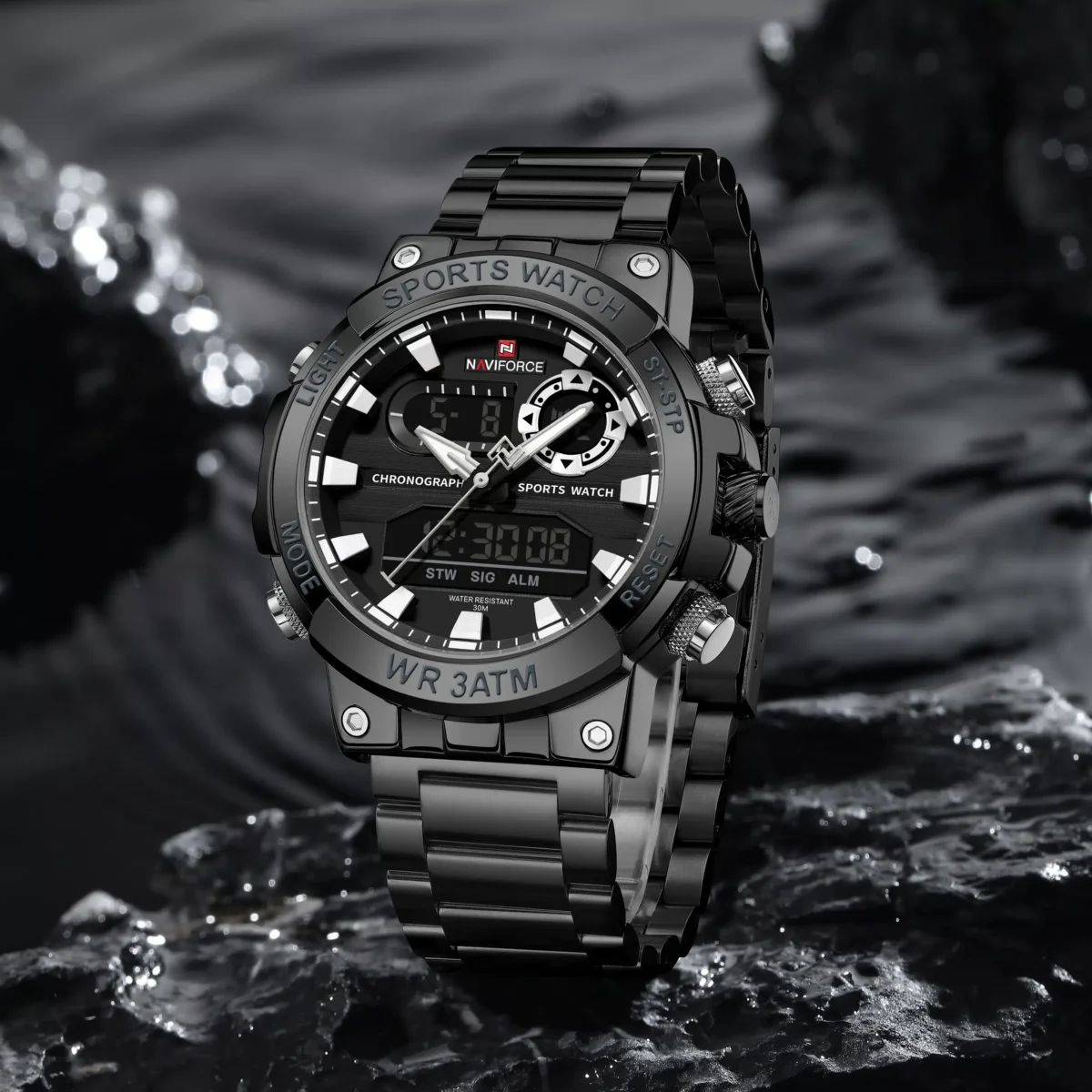 Naviforce 9237 CH - Black White - Image 1