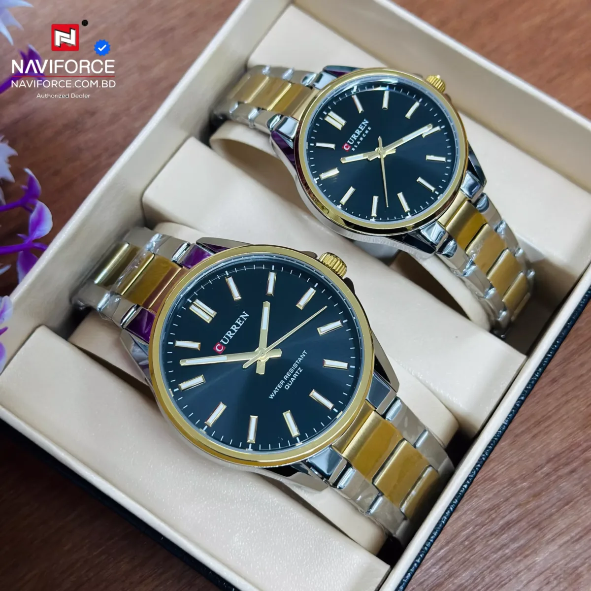 Curren 9090 Couple - Sliver Gold Black With Premium Box - Image 2