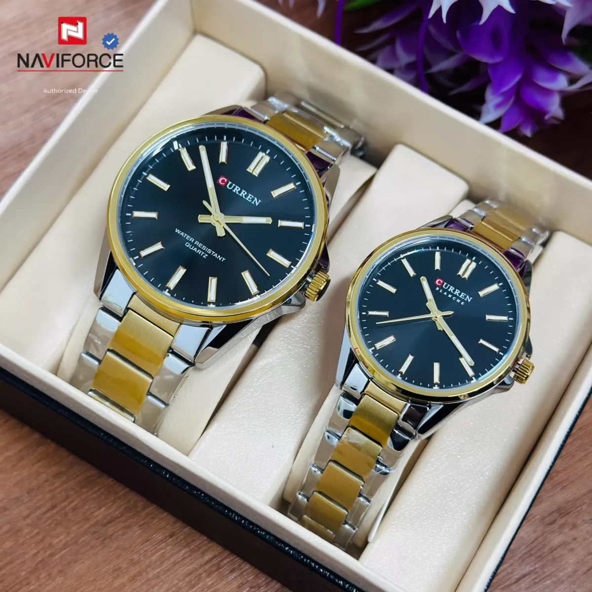 Curren 9090 Couple - Sliver Gold Black With Premium Box - Image 3