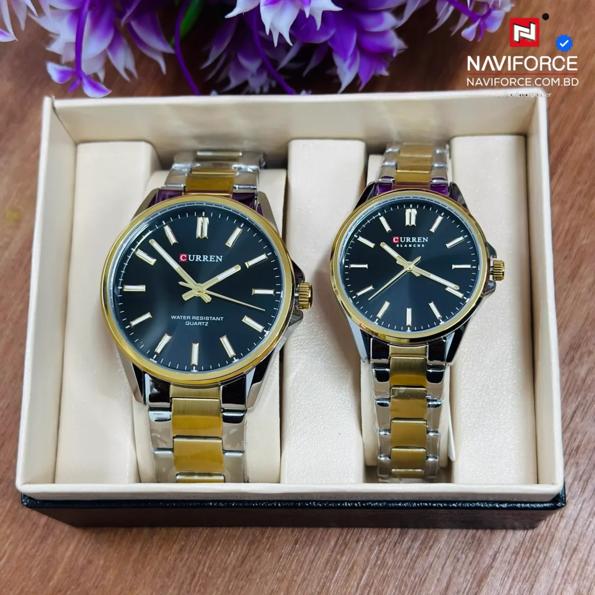 Curren 9090 Couple - Sliver Gold Black With Premium Box - Image 1