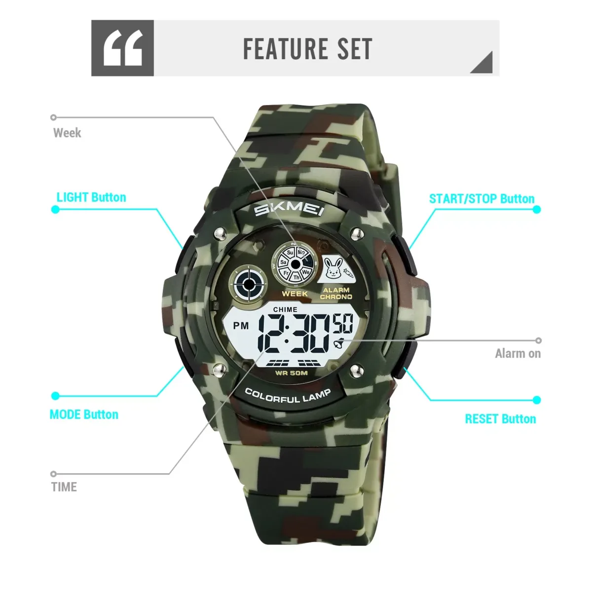 Skmei 2430 Kids Watch 50M Waterproof - Army Green - Image 2