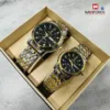 Poedagar 936 Couple Watch - Silver Gold Black With Premium Box - Image 2
