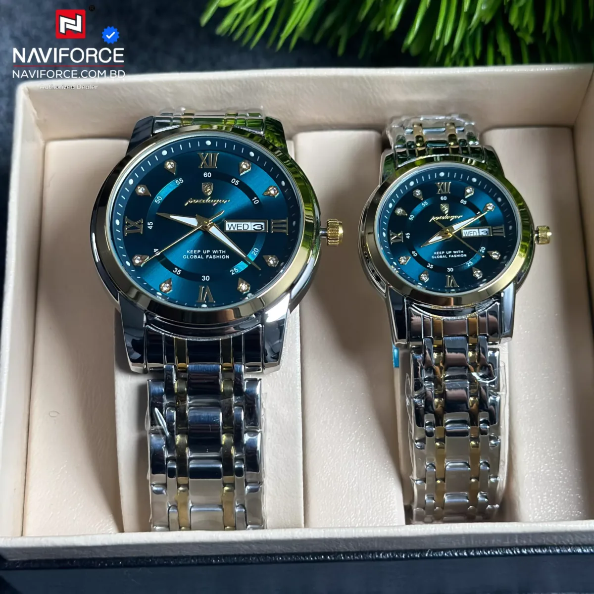 Poedagar 936 Couple Watch - Blue With Premium Box - Image 2