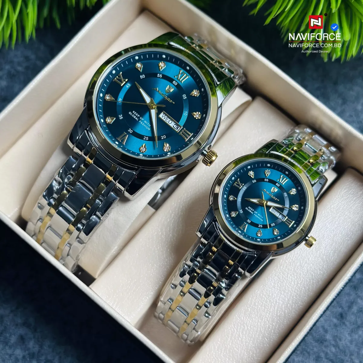 Poedagar 936 Couple Watch - Blue With Premium Box - Image 3