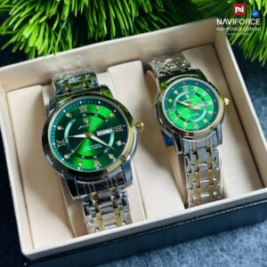 Poedagar 936 Couple Watch - Green With Premium Box