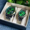 Poedagar 936 Couple Watch - Green With Premium Box - Image 3