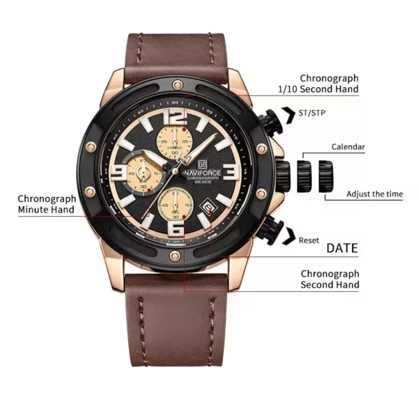 Naviforce 8074 For Men - Rose Brown - Image 4