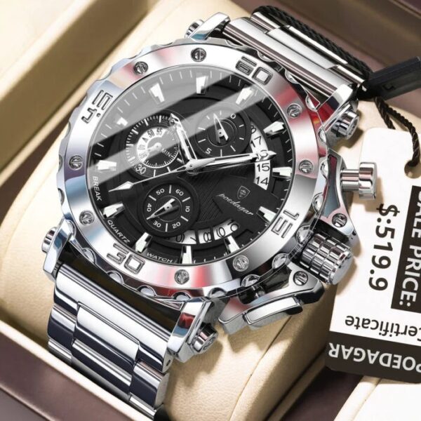 Poedagar 892 CH For Men - Silver Black - Image 1