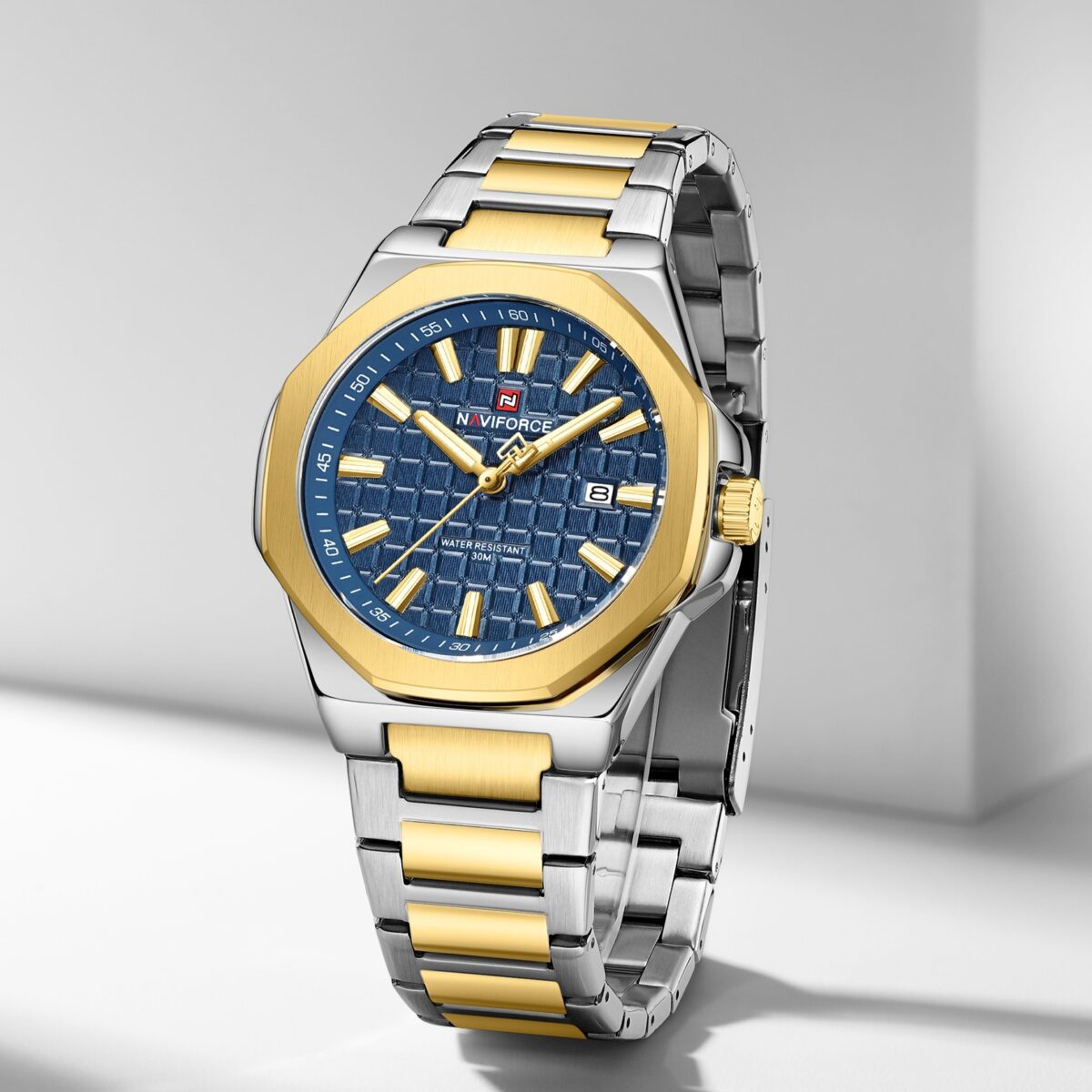 Naviforce 9258 CH For Men - Silver Gold Blue - Image 1