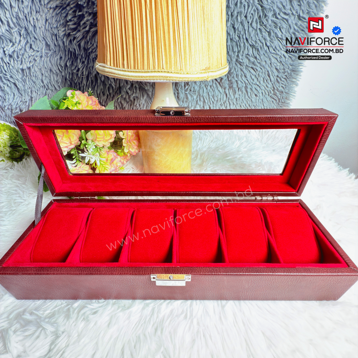 Premium Watch Display Case Box 6 Slots - Red - Image 1