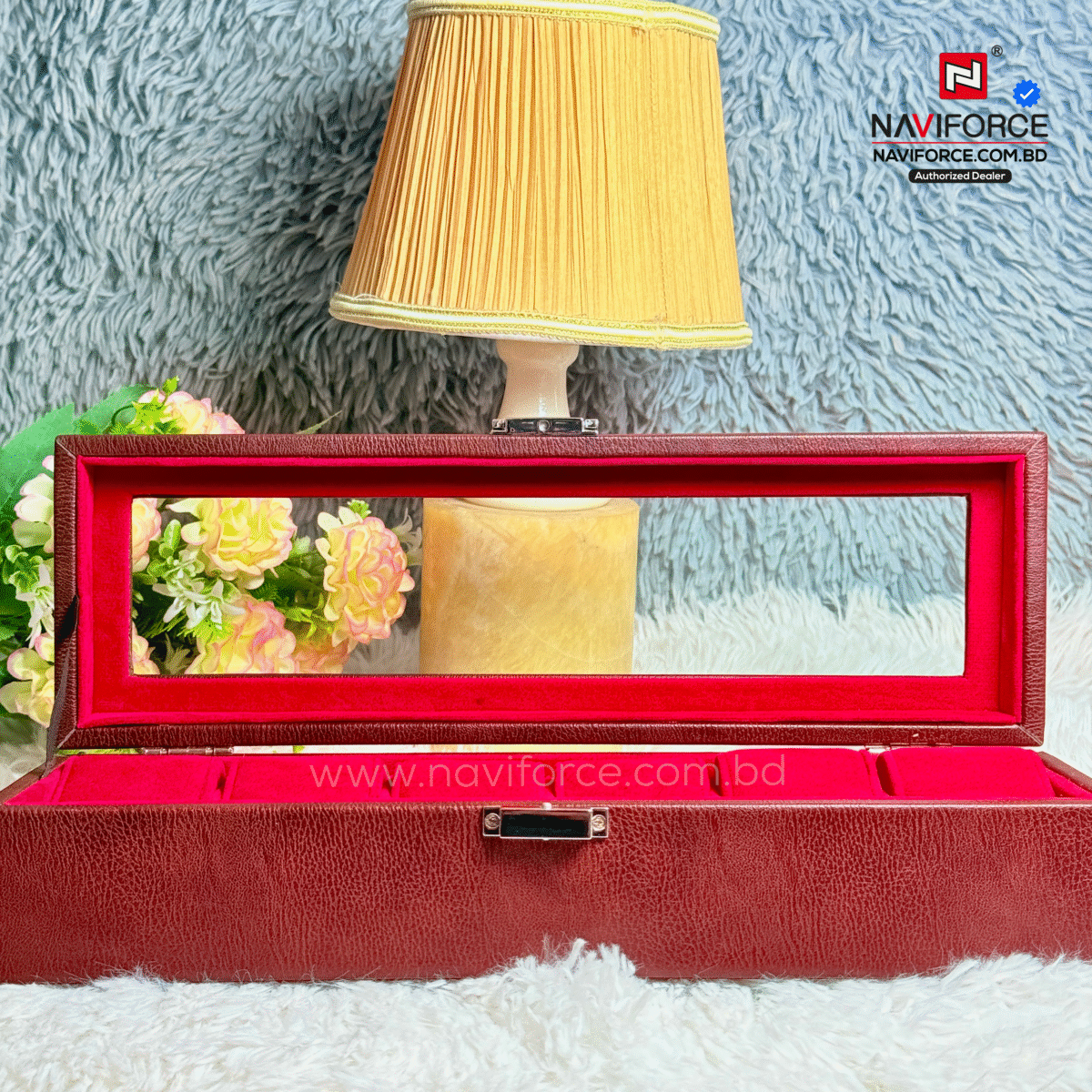 Premium Watch Display Case Box 6 Slots - Red - Image 2