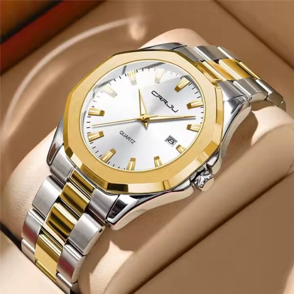 Crrju 5004CH For Men – Silver Gold White - Image 3