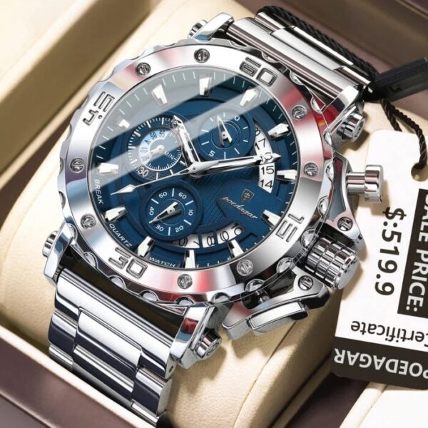 Poedagar 892 CH For Men - Silver Blue - Image 1